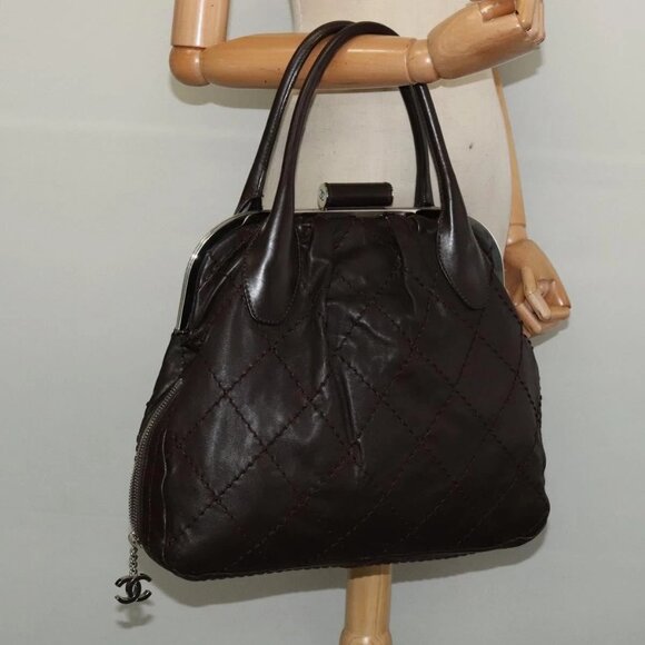 CHANEL Wild Stitch Matelasse Hand Bag Leather Brown Silver CC Auth 135451 - Picture 15 of 16